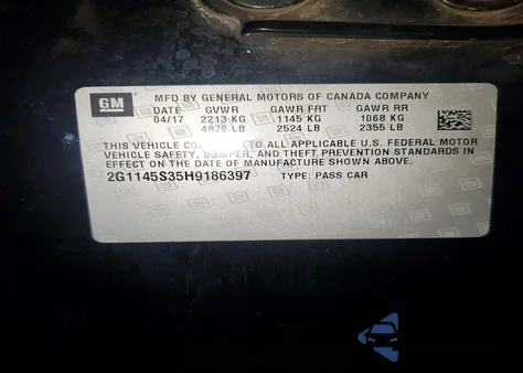 2017 Chevrolet Impala Premier from USA, damaged, VIN 2G1145S35H9186397